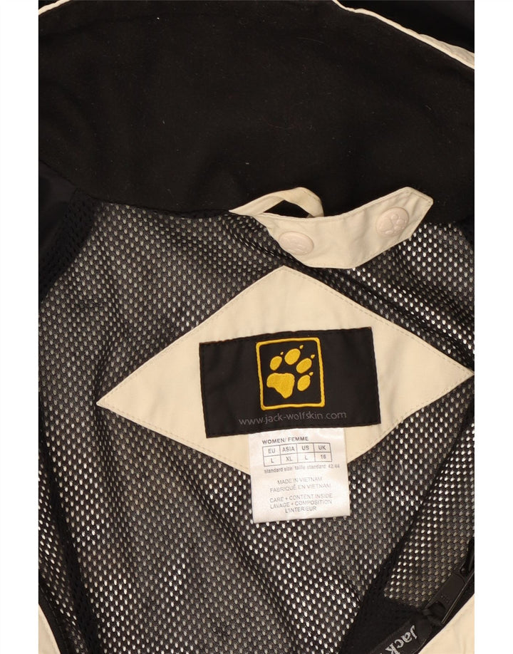 JACK WOLFSKIN Giacca antipioggia da donna con cappuccio UK 16 Large Beige Colourblock