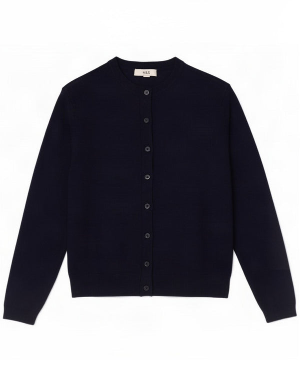 Maglione cardigan da donna Marks & Spencer UK 12 Viscosa blu navy medio