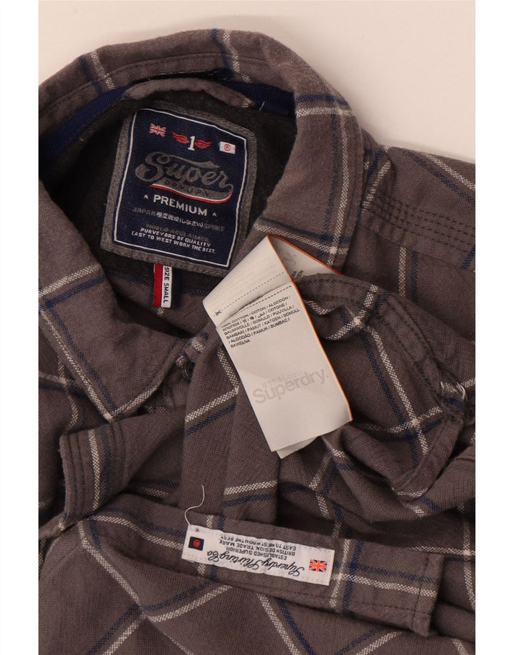 Camicia da uomo in flanella Superdry a quadri piccoli in cotone grigio