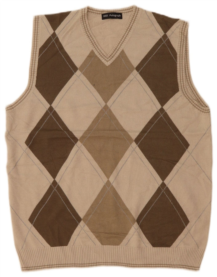 Canotta da uomo Marks & Spencer Autograph Canotta media beige a rombi/diamante
