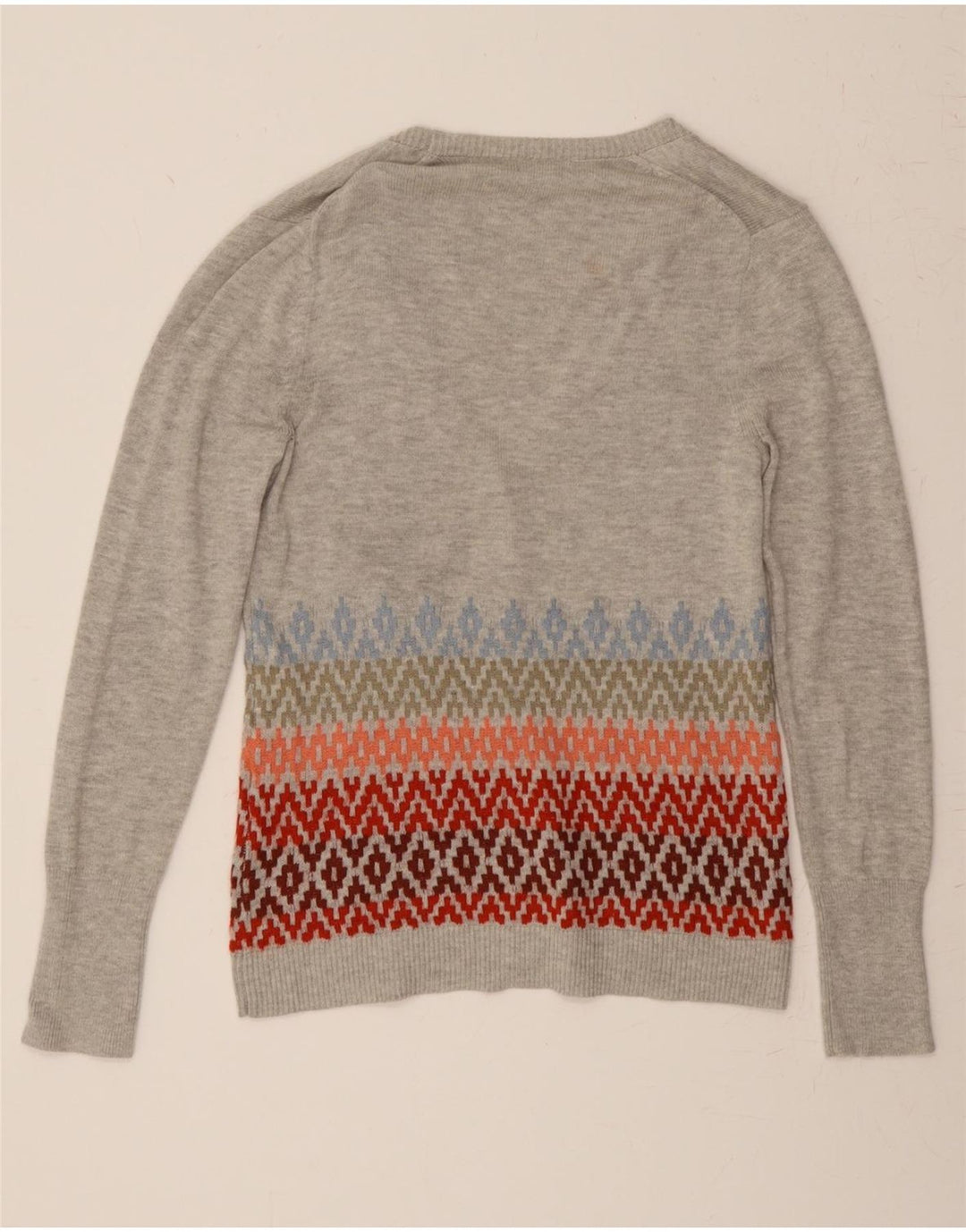 EDDIE BAUER Womens Cardigan Sweater UK 14 Medium Grey Geometric Cotton Vintage Eddie Bauer and Second-Hand Eddie Bauer from Messina Hembry 
