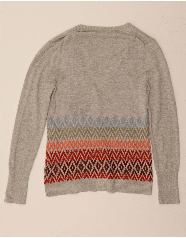 EDDIE BAUER Womens Cardigan Sweater UK 14 Medium Grey Geometric Cotton Vintage Eddie Bauer and Second-Hand Eddie Bauer from Messina Hembry 