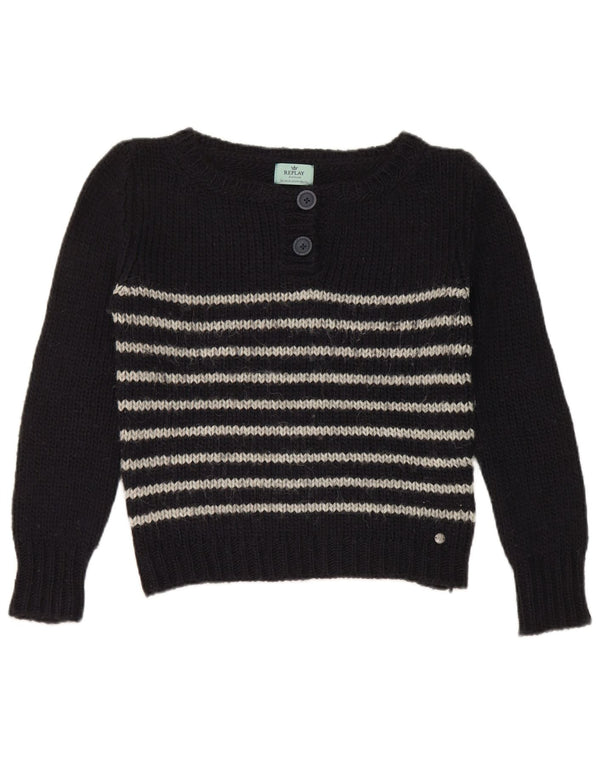 Maglione maglione con scollo a barca per ragazzi Replay 10-11 anni in acrilico a righe blu navy