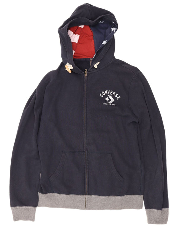 Converse Mens Graphic Zip Hoodie Sweater XL Navy Blue Colourblock Cotton