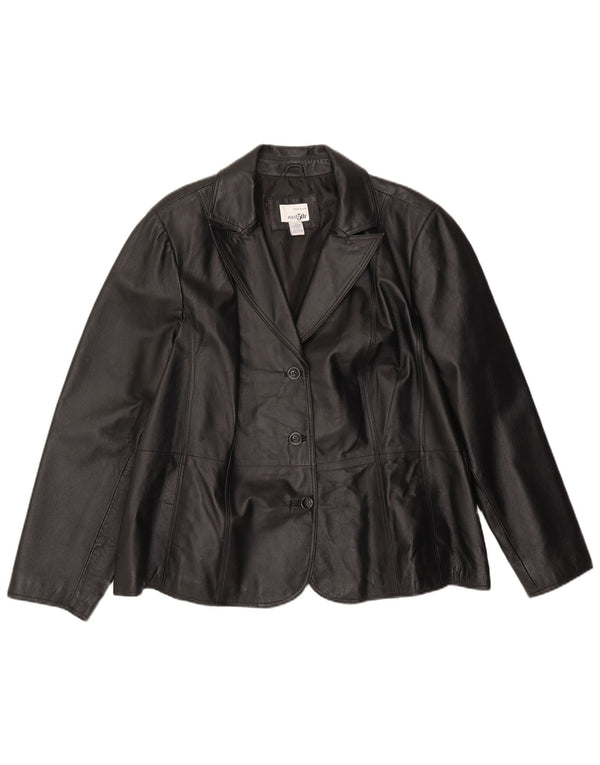 Giacca blazer in pelle da donna a 3 bottoni East 5th UK 22 3XL Pelle nera