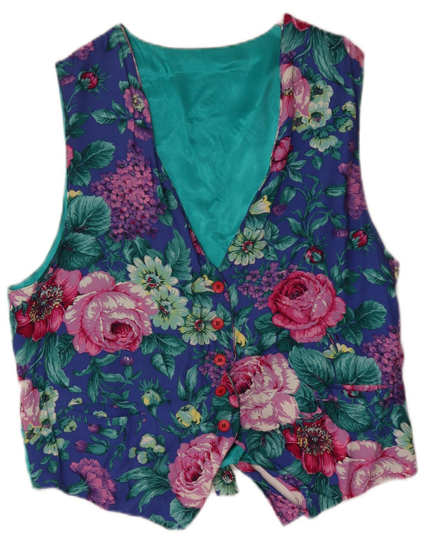 Gilet vintage da donna UK 18 XL floreale multicolore