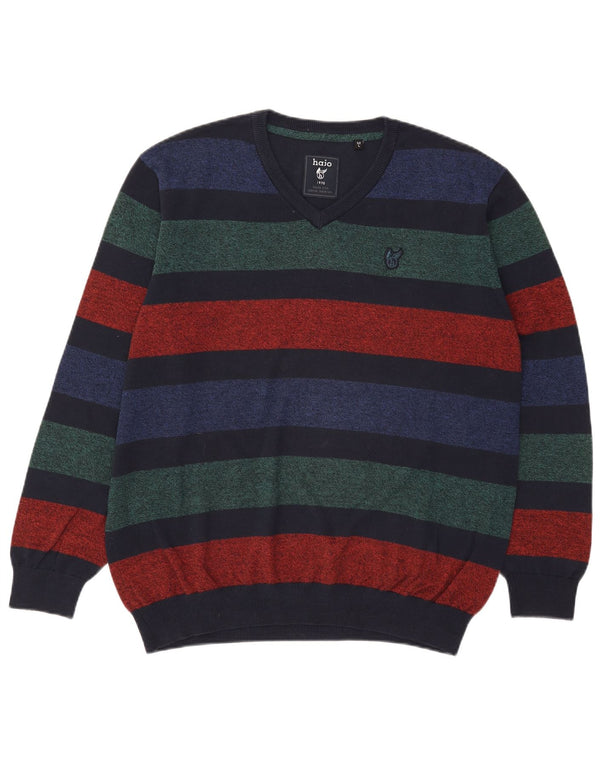 Maglione da uomo con scollo a V Hajo IT 52 Cotone a righe grandi multicolori