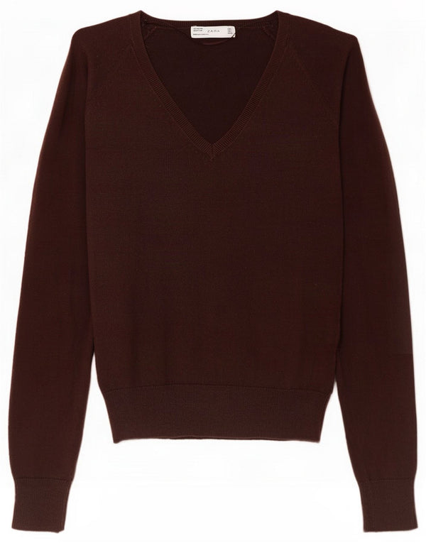 Maglione Zara da donna con scollo a V UK 10 piccolo in cotone marrone