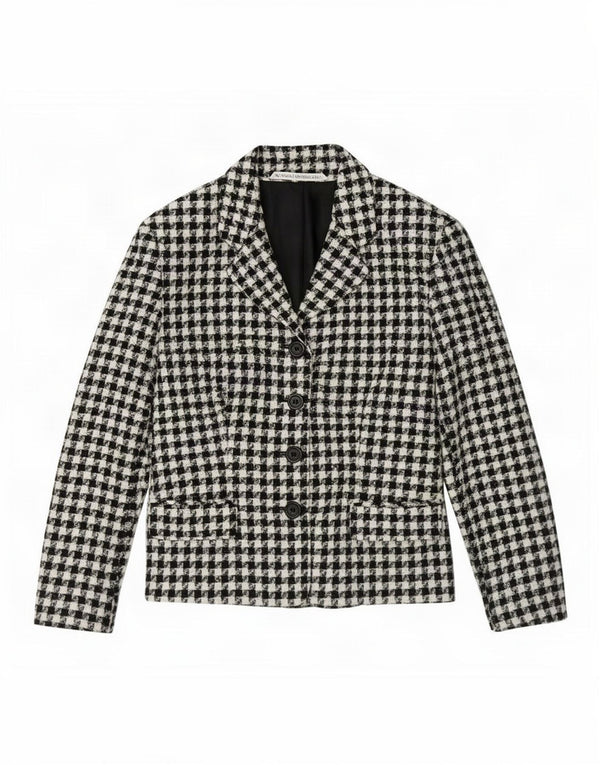 Giacca blazer a 4 bottoni Marks & Spencer da donna UK 14 grande pied de poule nero