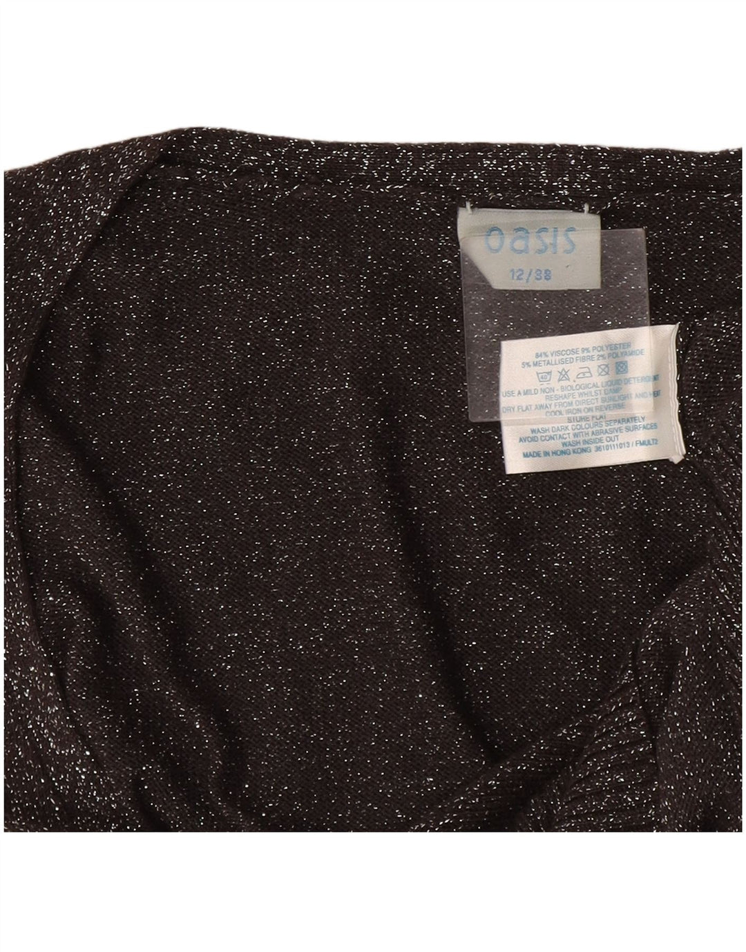 Maglione cardigan corto da donna Oasis UK 12 Viscosa screziata grigio medio