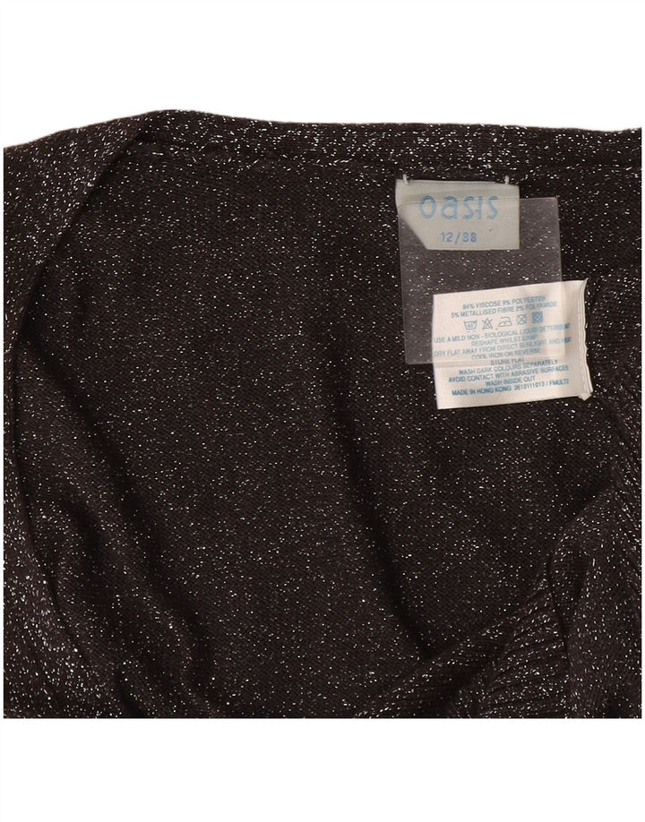 Maglione cardigan corto da donna Oasis UK 12 Viscosa screziata grigio medio