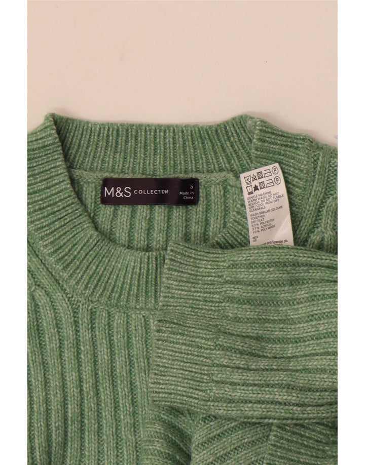 Maglione maglione girocollo da donna Marks & Spencer UK 10 piccolo verde chiazzato