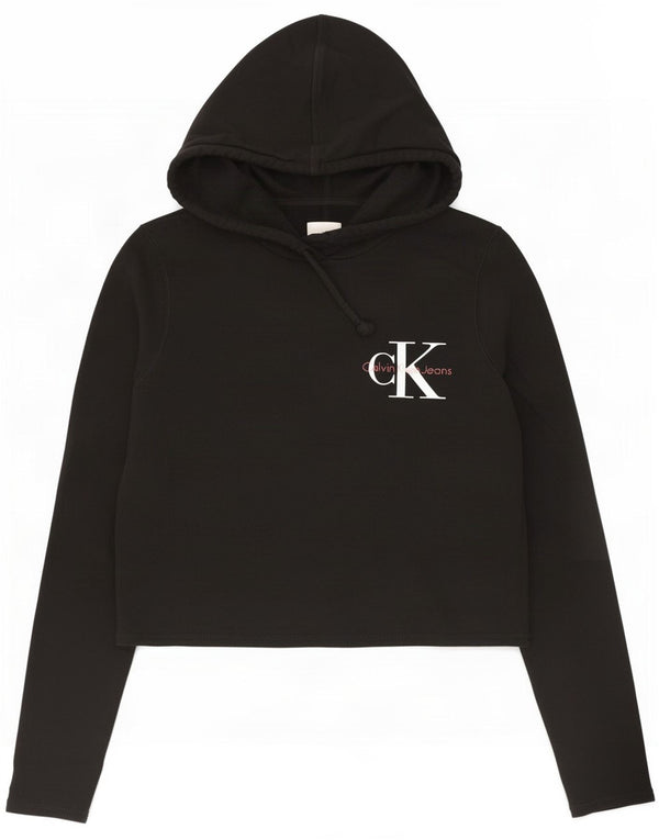 Maglione con cappuccio grafico da donna Calvin Klein Crop Graphic UK 10 piccolo cotone nero