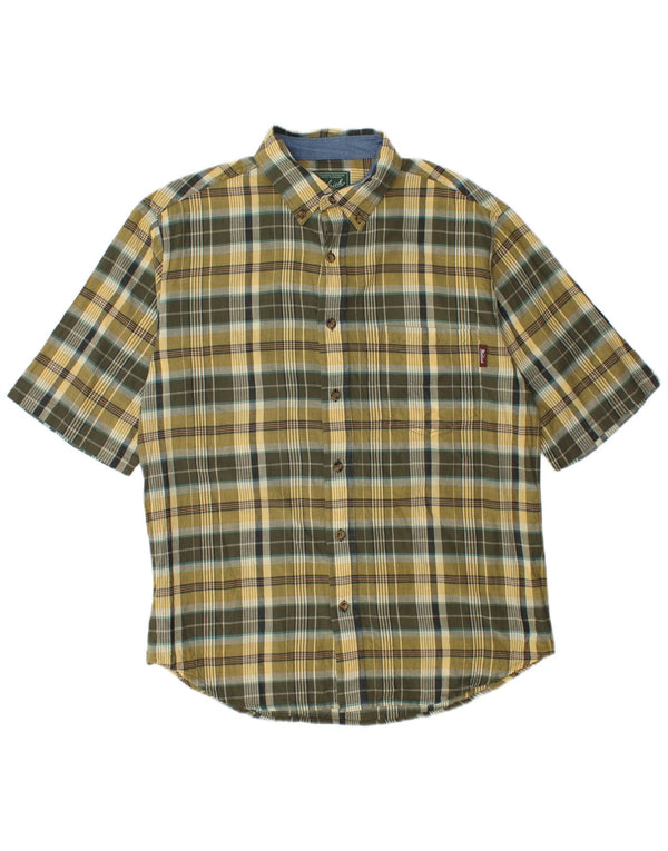 Camicia a maniche corte da uomo Woolrich in cotone a quadri kaki medio