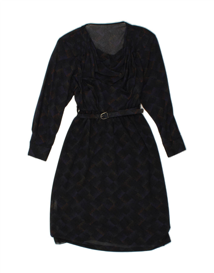VINTAGE Womens Long Sleeve Basic Dress UK 10 Small Navy Blue Vintage Vintage and Second-Hand Vintage from Messina Hembry 
