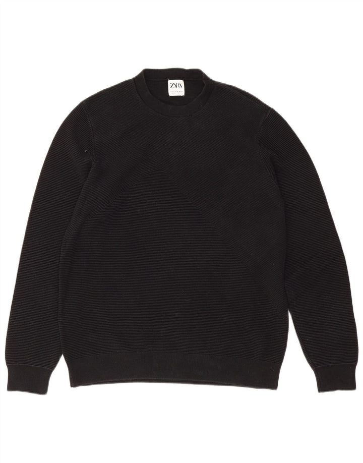Maglione maglione girocollo da uomo Zara in cotone nero medio