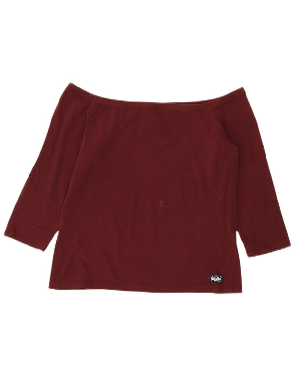 Top da donna corto con spalle scoperte Superdry, manica a 3/4 UK 18 XL, cotone bordeaux