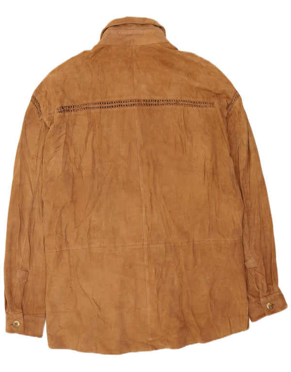 Vintage Womens Overshirt Suede Shirt UK 14 Medium Beige Leather