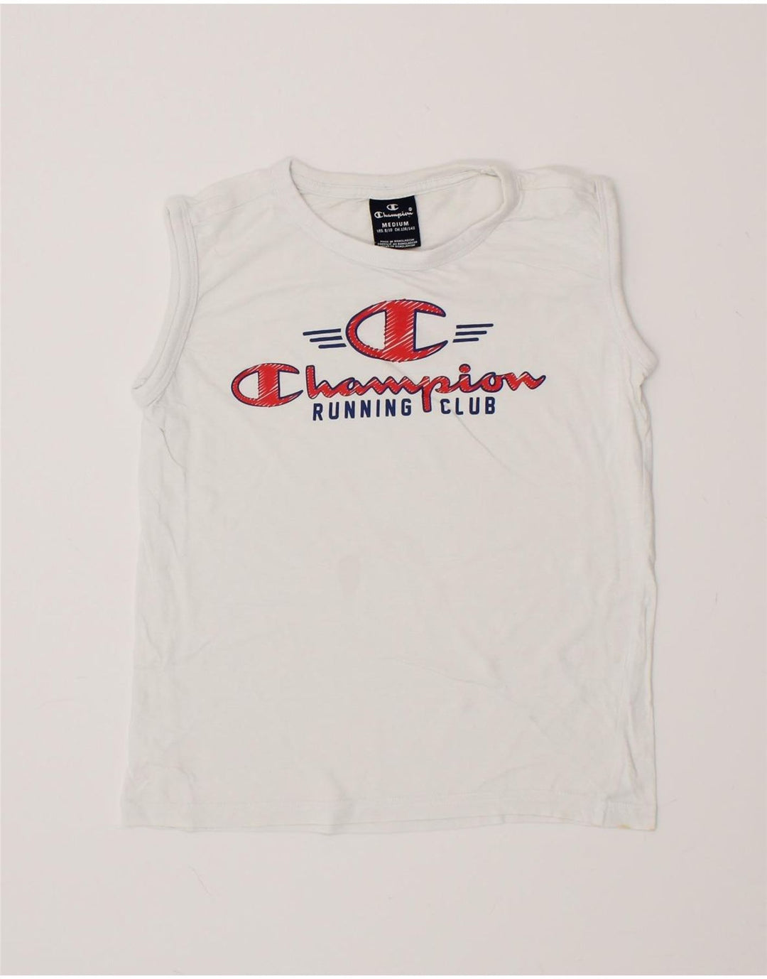 CHAMPION Boys Graphic Vest Top 9-10 Years Medium White Vintage Champion and Second-Hand Champion from Messina Hembry 