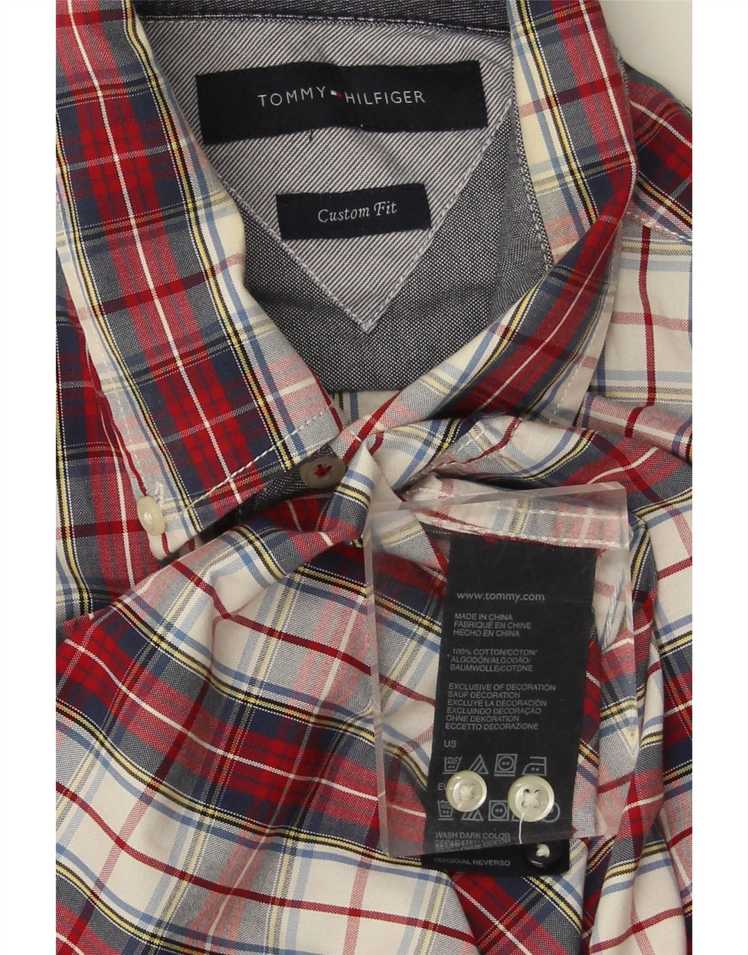 TOMMY HILFIGER Mens Custom Fit Shirt Large Red Check Cotton Vintage Tommy Hilfiger and Second-Hand Tommy Hilfiger from Messina Hembry 