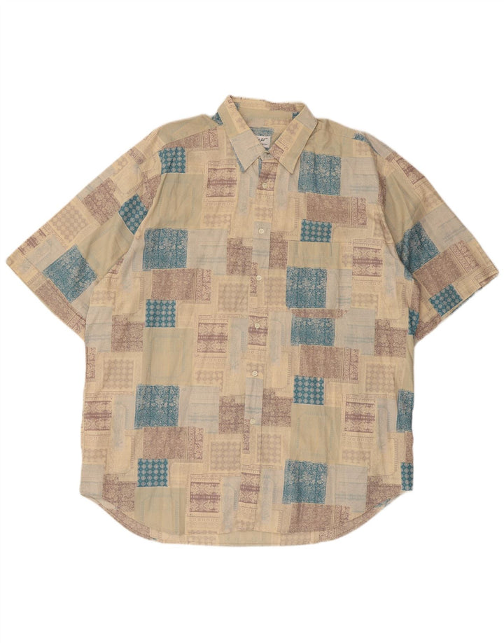 Camicia vintage da uomo a maniche corte XL patchwork beige