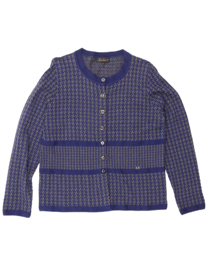 Luisa Spagnoli maglione cardigan da donna UK 16 grande lana pied de poule blu