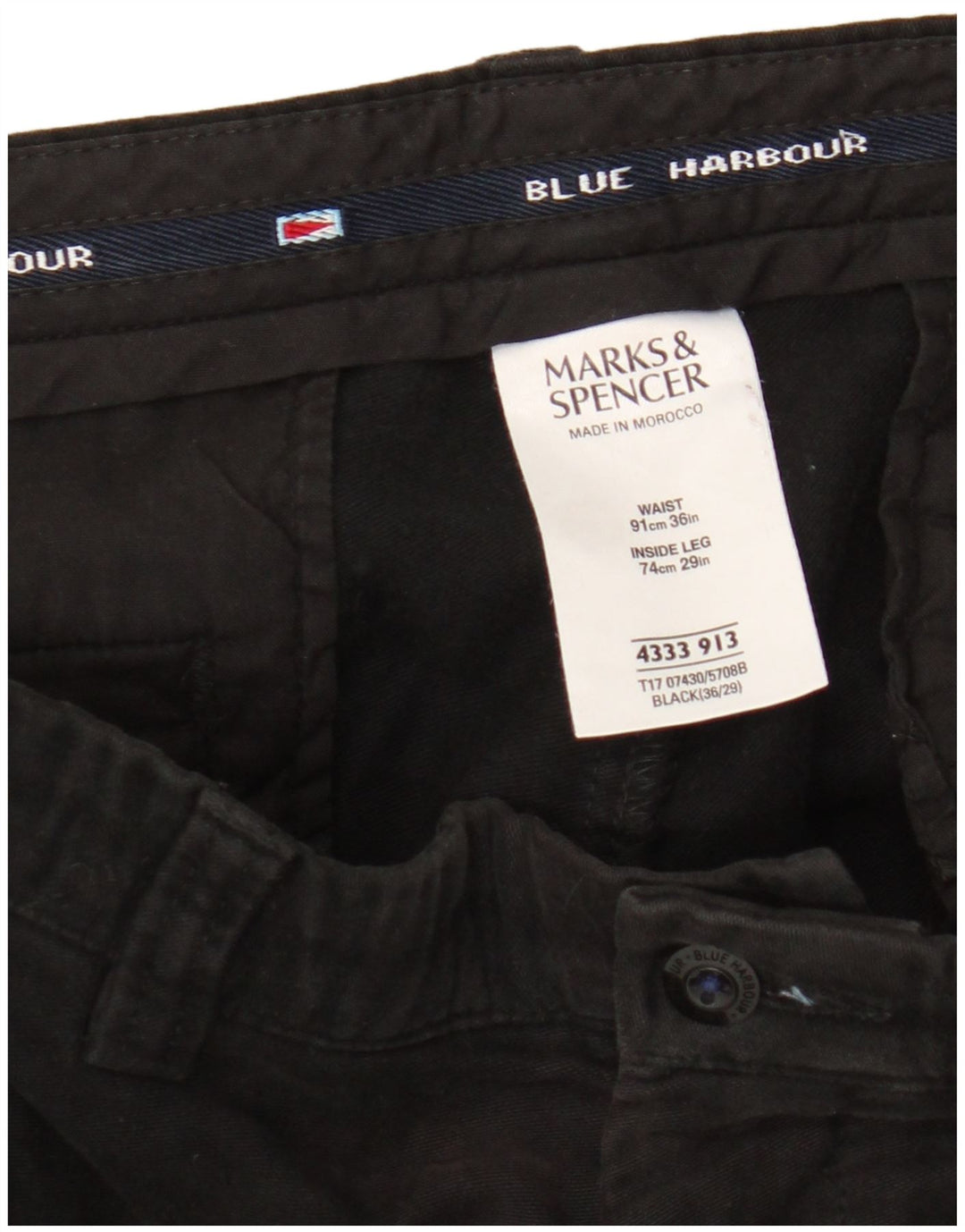 Pantaloni Marks & Spencer da uomo blu Harbour Capri W36 L23 cotone nero