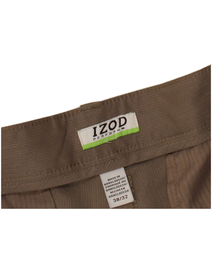 Pantaloni chino dritti da uomo IZOD W38 L32 Poliestere beige a spina di pesce