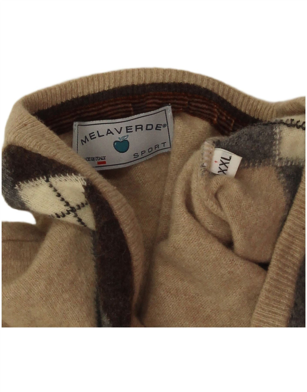 Maglione da uomo con scollo a V Melaverde 2XL Beige Argyle/Lana diamante