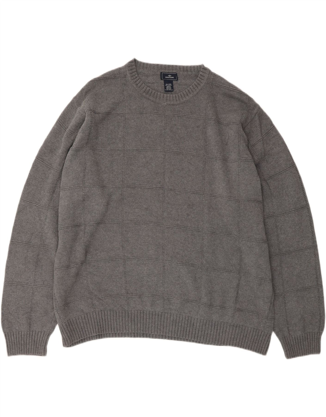 DOCKERS Mens Crew Neck Jumper Sweater 3XL Grey Check Cotton Vintage Dockers and Second-Hand Dockers from Messina Hembry 