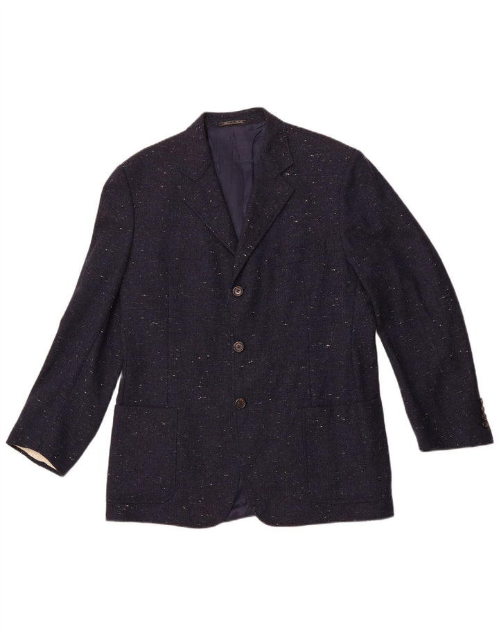 Corneliani Giacca Blazer da Uomo a 3 Bottoni IT 50 Large in Lana Maculata Blu Navy