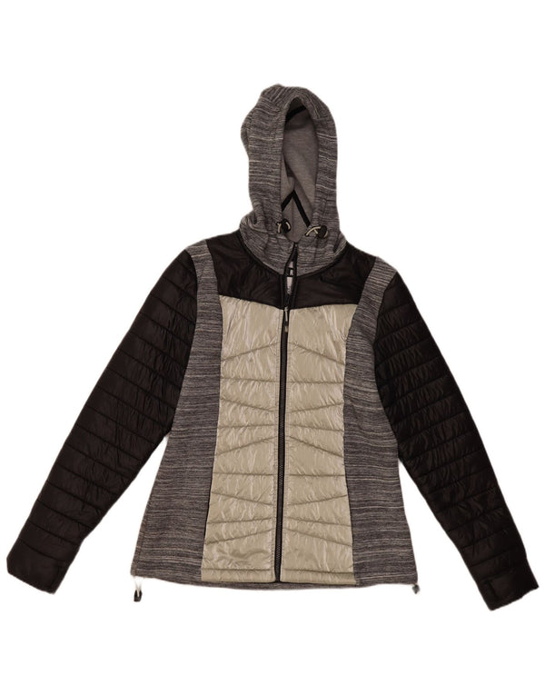 Giacca imbottita con cappuccio da donna Superdry UK 12 Nylon color block grigio medio