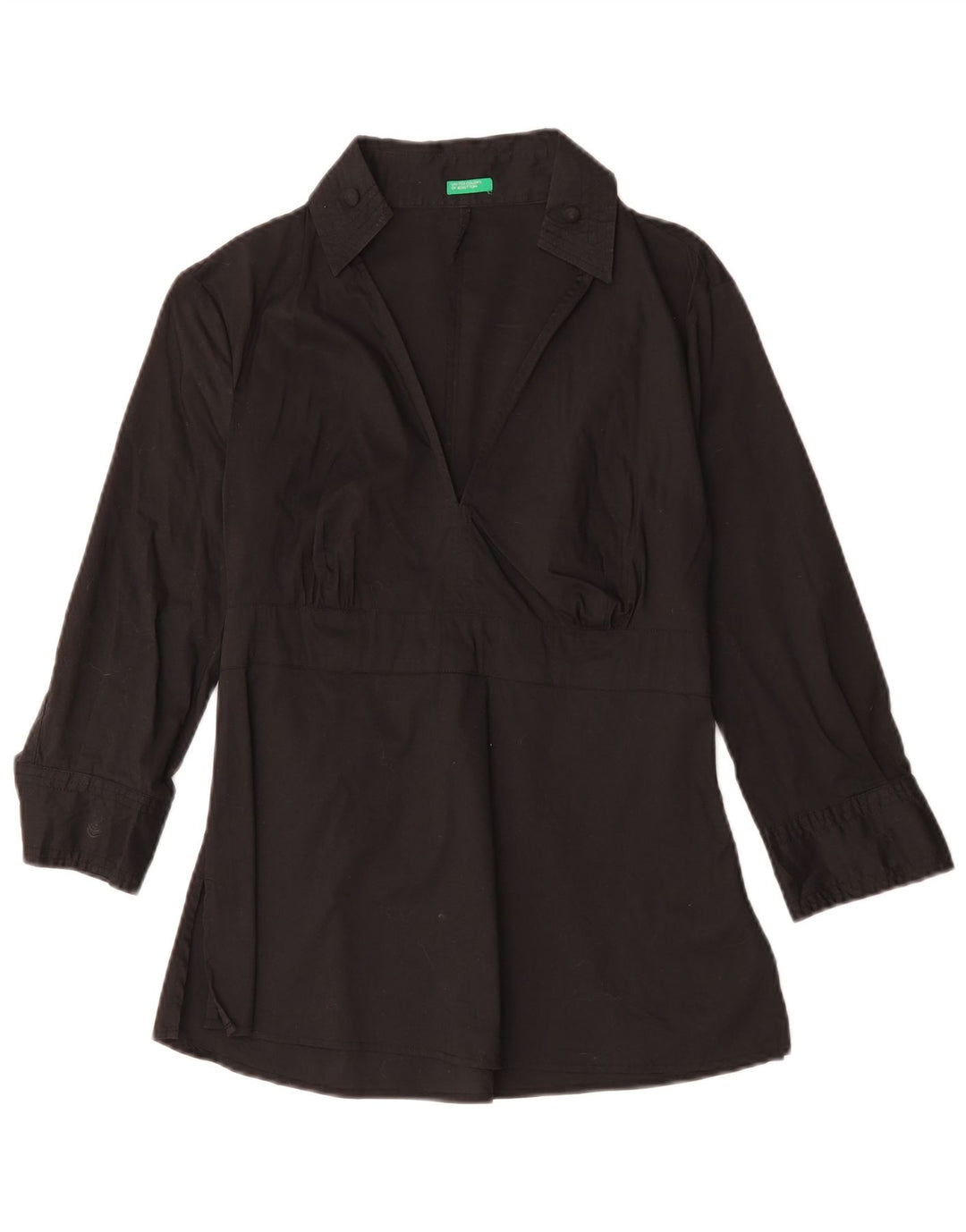 BENETTON Camicetta da donna con maniche a 3/4 Top UK 10 Small Cotone nero
