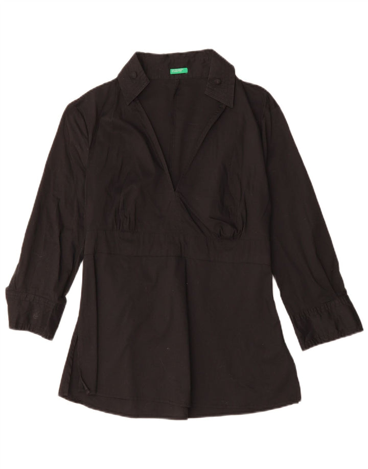 BENETTON Camicetta da donna con maniche a 3/4 Top UK 10 Small Cotone nero