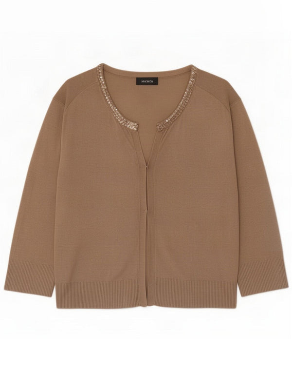 Max & Co. Maglione cardigan corto da donna con maniche a 3/4 UK 14 Large Beige Viscosa