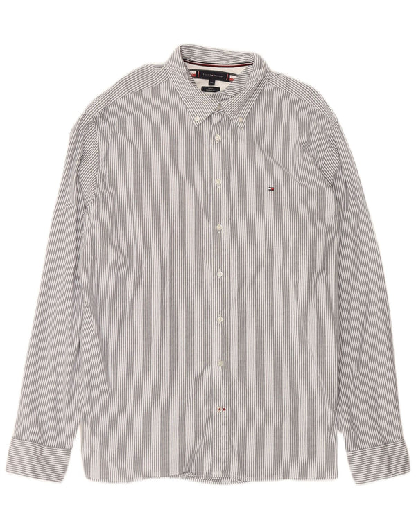 TOMMY HILFIGER Camicia da uomo vestibilità regolare 2XL Cotone gessato grigio