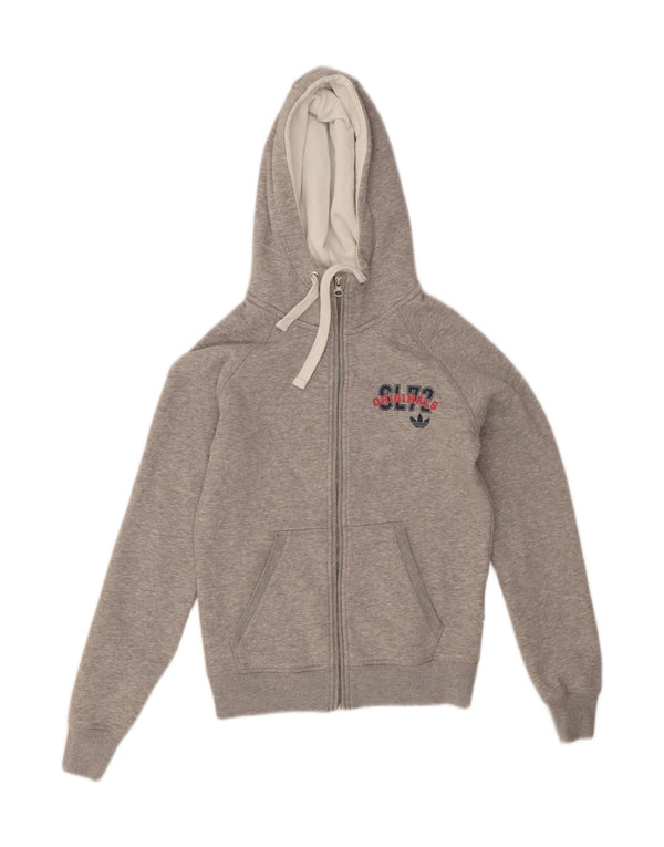 Adidas Womens Graphic Zip Hoodie Sweater UK 8 Small Grey Cotton