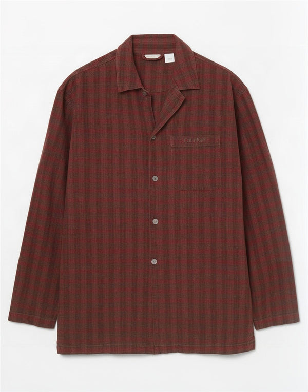 Camicia da notte da uomo Calvin Klein in cotone a quadri bordeaux medio
