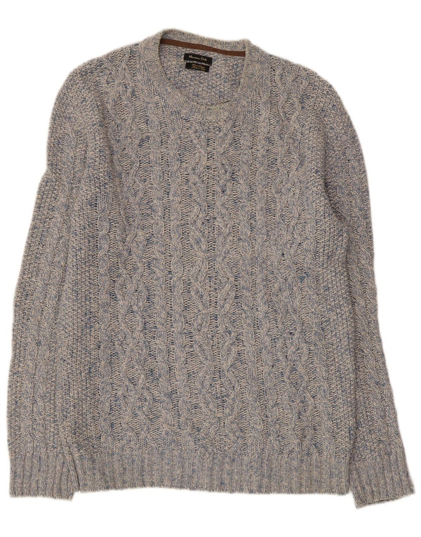 MASSIMO DUTTI Maglione da uomo girocollo maglione grande lana screziata blu