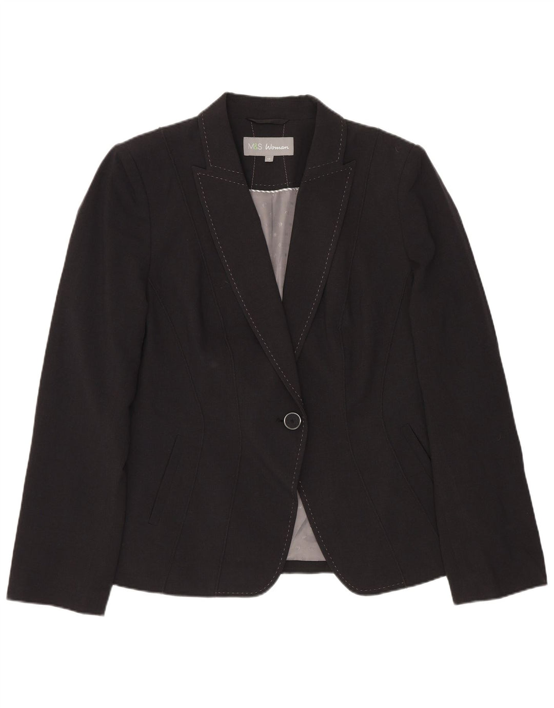 Giacca blazer a 1 bottone Marks & Spencer da donna UK 14 grande poliestere grigio
