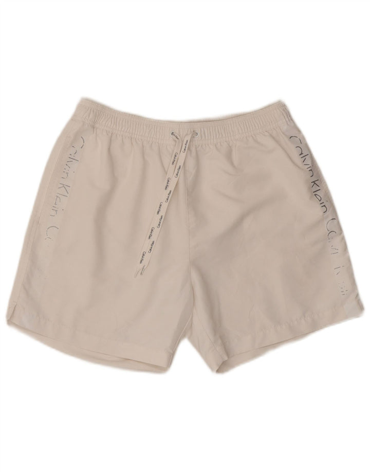 Pantaloncini da bagno grafici da uomo Calvin Klein poliestere bianco medio