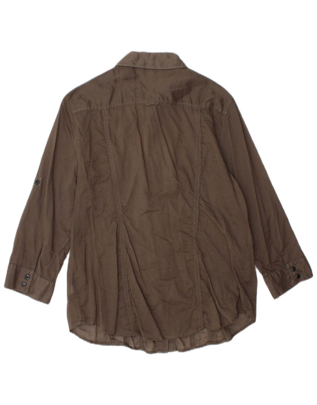 CALVIN KLEIN Camicia da donna con maniche a 3/4 con volant sul davanti UK 14 Large Marrone Cotone