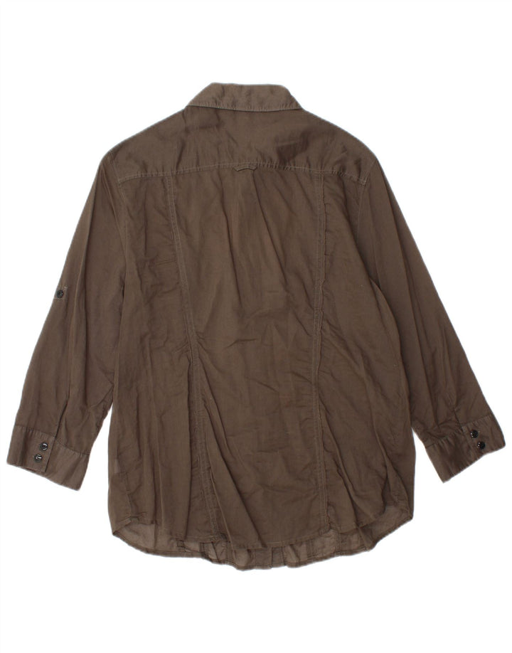 CALVIN KLEIN Camicia da donna con maniche a 3/4 con volant sul davanti UK 14 Large Marrone Cotone