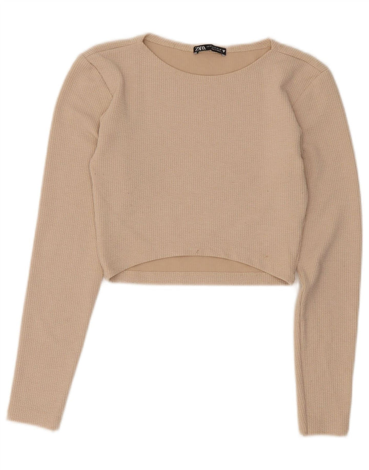 Top corto da donna Zara a maniche lunghe UK 12 Poliestere beige medio