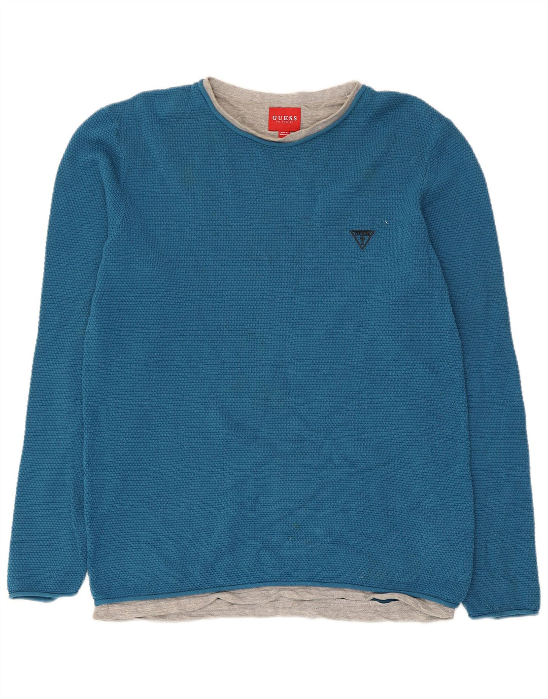 Guess Top da uomo a maniche lunghe in cotone color block blu largo
