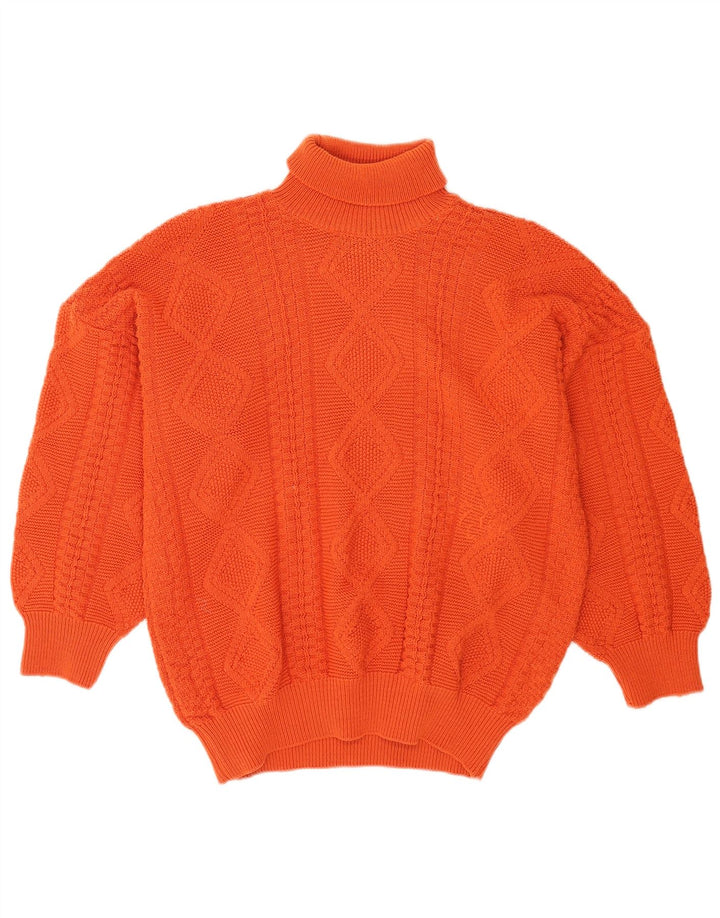 Maglione maglione vintage da uomo con collo alto, grande, arancione