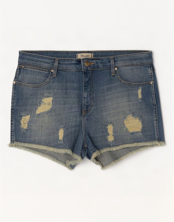 Pantaloncini di jeans invecchiati Boyfriend da donna Wrangler piccoli W34 cotone blu