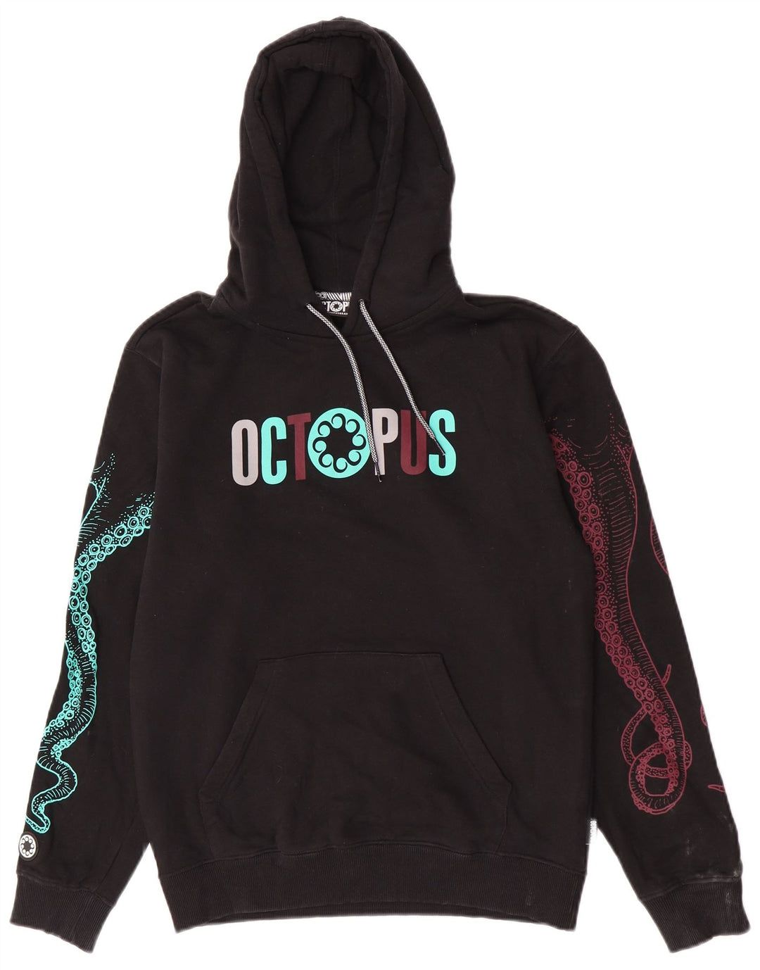 Felpa con cappuccio grafica da uomo Octopus piccola in cotone nero