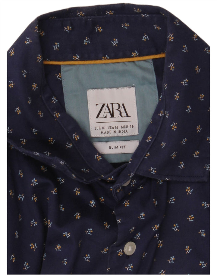 Camicia ZARA da uomo slim fit blu navy medio floreale