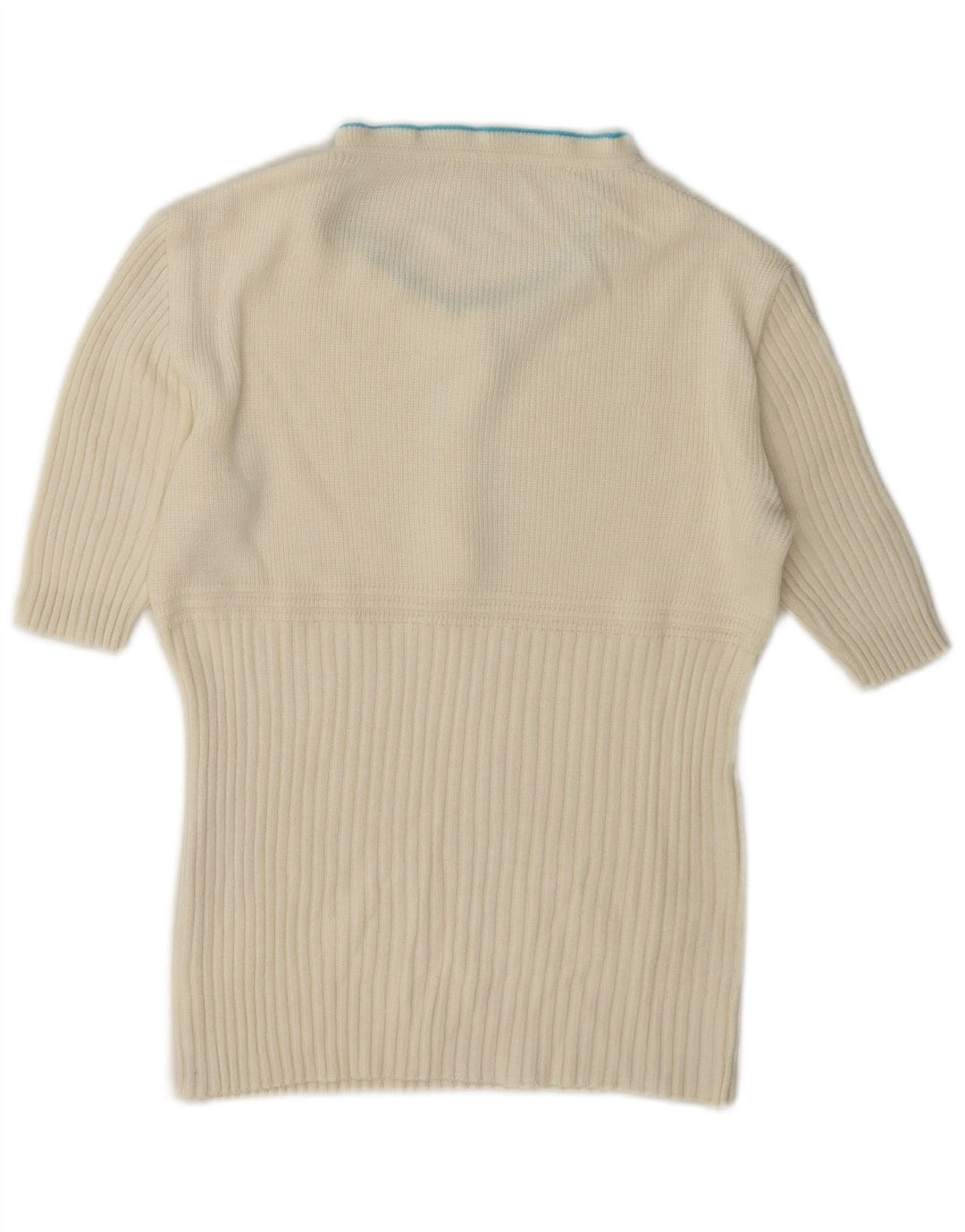 Maglione vintage da donna con collo dolcevita e volant UK 12 bianco medio